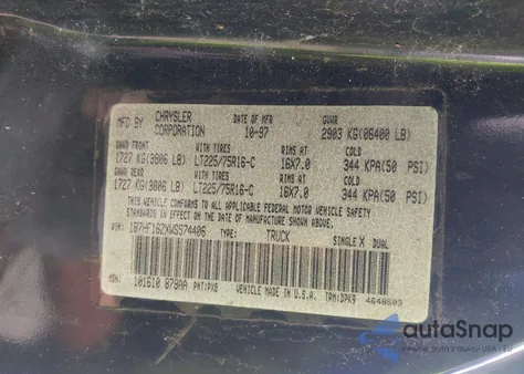 1998 Dodge Ram 1500 St from USA, damaged, VIN 1B7HF16ZXWS574406